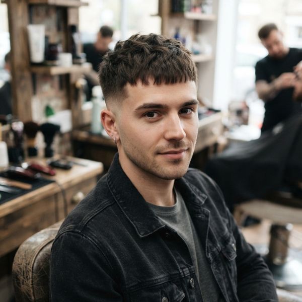 Short Fringe with Mid Taper Fade