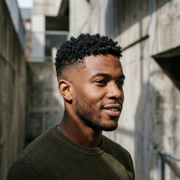 Curly Buzz Cut with Mid Taper Fade