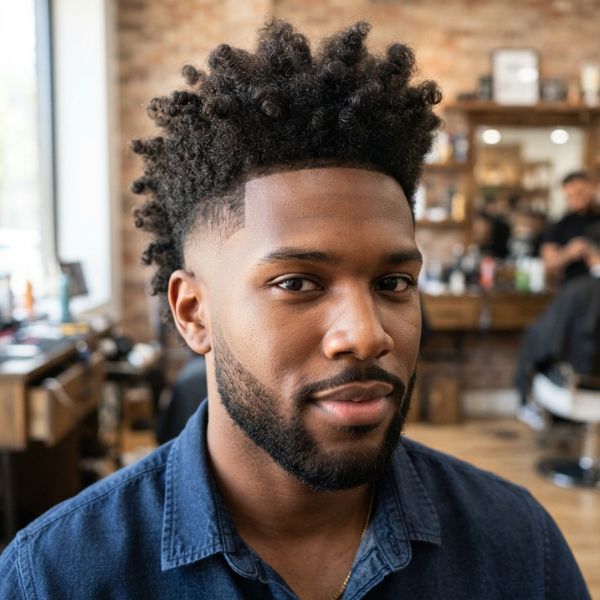 Curly Frohawk with Mid Taper Fade