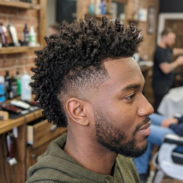 Curly Frohawk with Mid Taper Fade