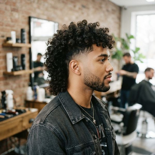Curly Mid Taper Mullet