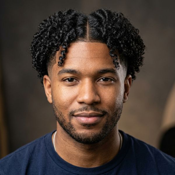 Curly Middle Part Mid Taper