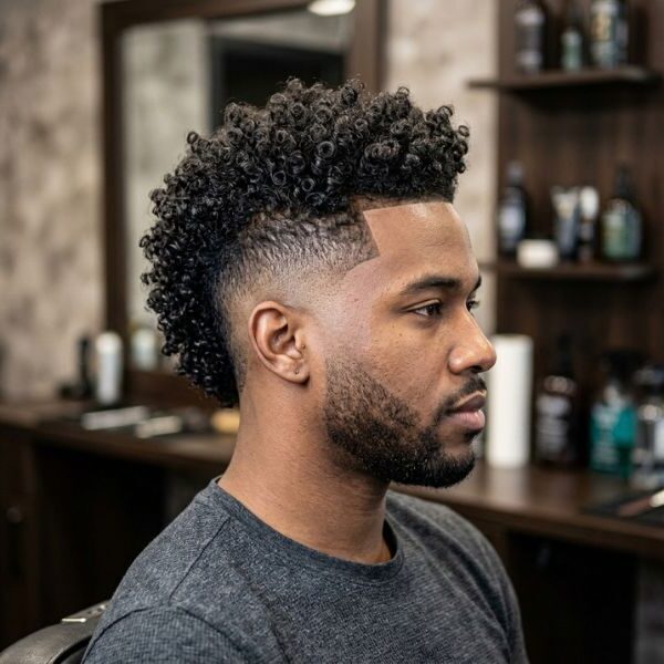 _Curly Mohawk with Mid Taper Fade