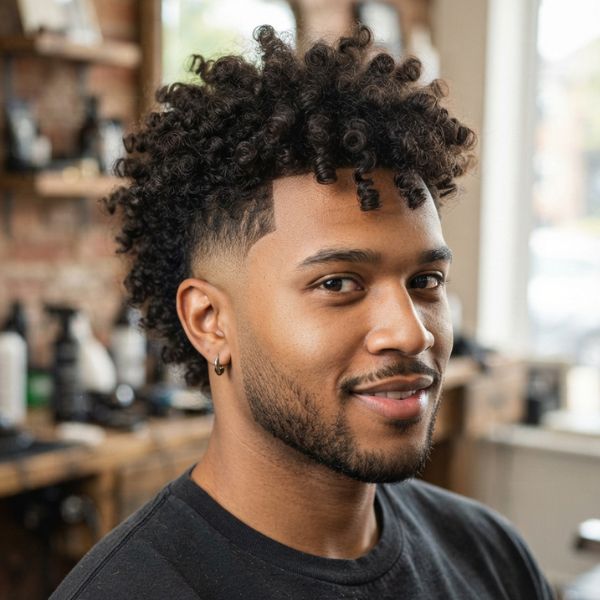 Curly Mohawk with Mid Taper Fade