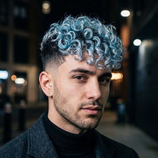Dyed Curls with Mid Taper Fade