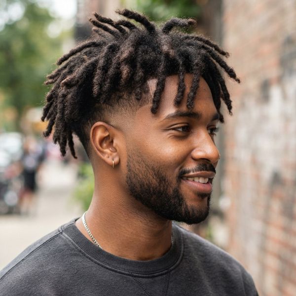 Freeform Locs with Mid Taper Fade