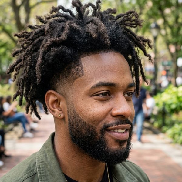 Freeform Locs with Mid Taper Fade