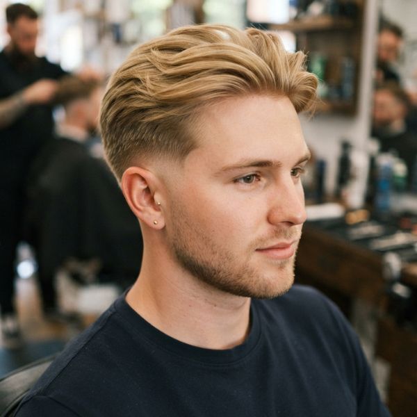 Mid Taper Fade Blonde Straight Hair