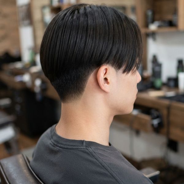 Mid Taper Fade Middle Part Straight Hair