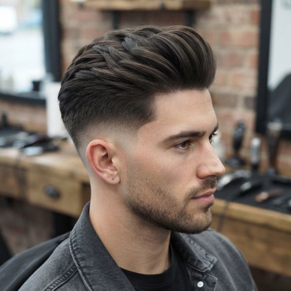Mid Taper Fade Quiff Straight Hair