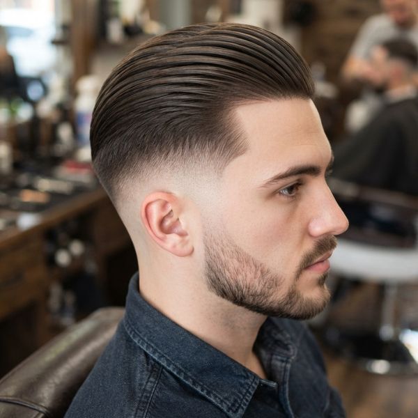 Mid Taper Fade Slick Back Straight Hair