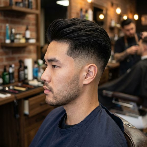 Mid Taper Fade Straight Hair Asian