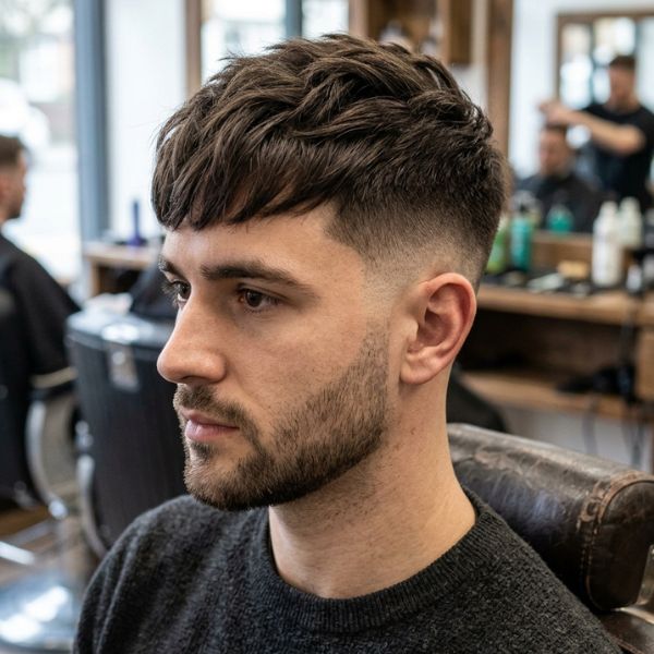 Mid Taper Fade Textured Fringe Straight Hair