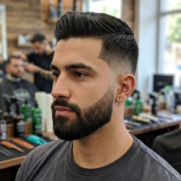 Mid Taper Fade with Beard Straight Hair
