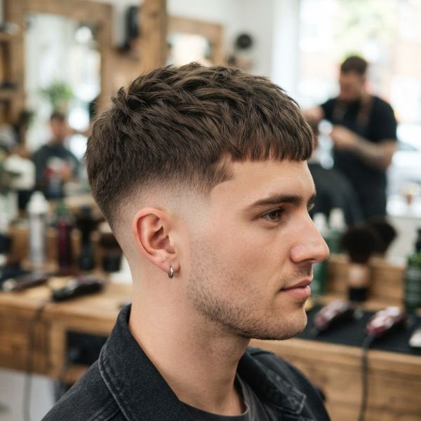 Short Fringe with Mid Taper Fade
