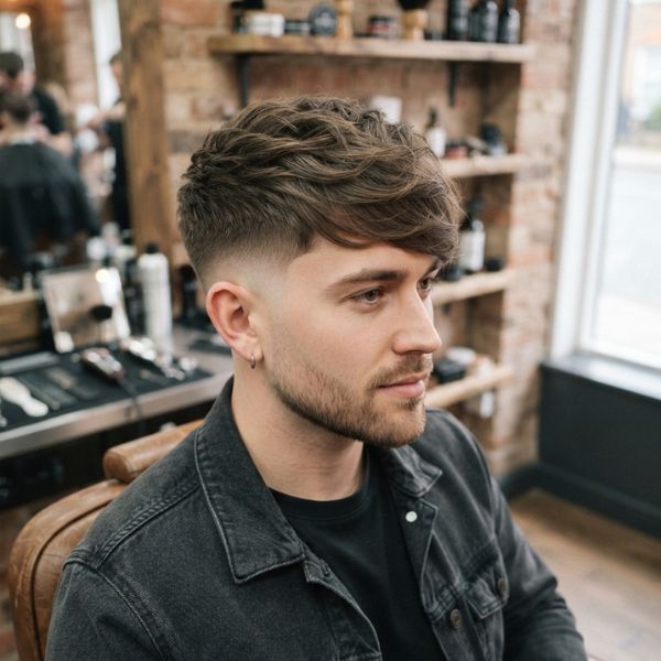 Side-Swept Fringe with Mid Taper Fade