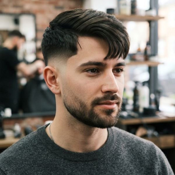 Side-Swept Fringe with Mid Taper Fade