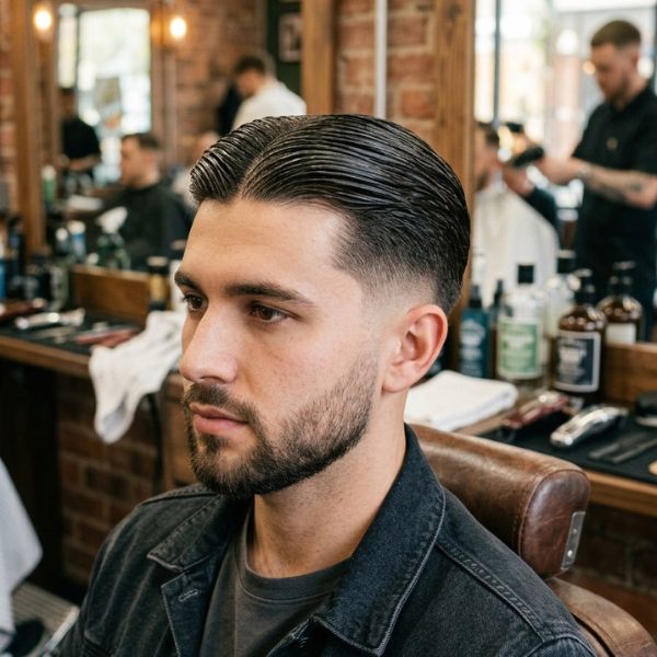Wet-Look Middle Part Mid Taper