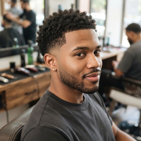 Curly Buzz Cut with Low Taper