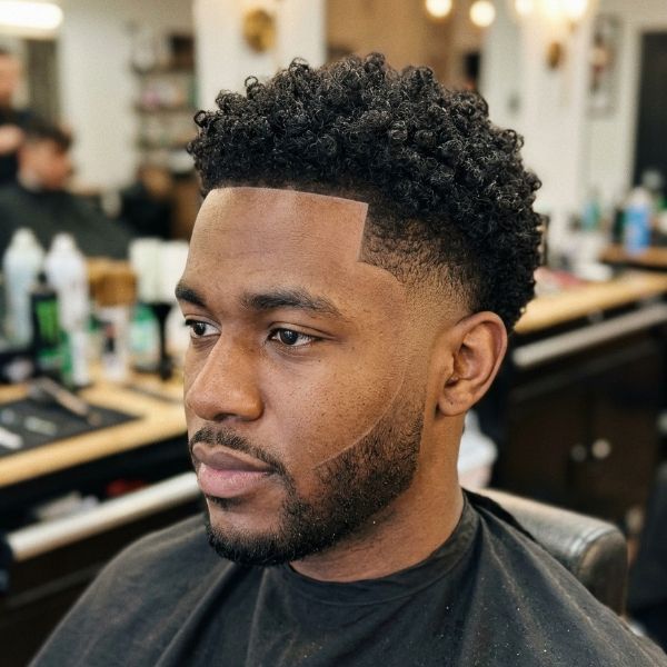 Curly Taper Fade with Line Up