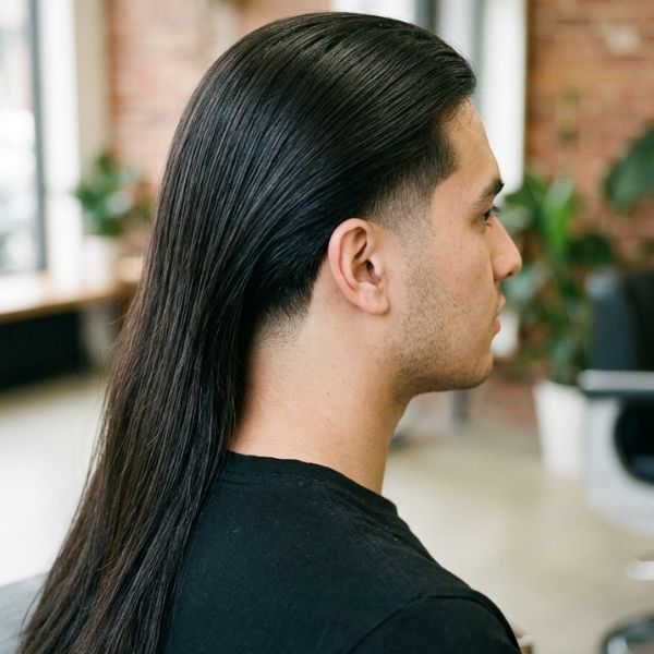 Long Straight Hair with Low Taper