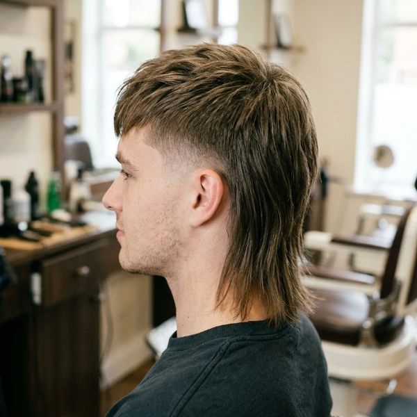 Straight Hair Taper Fade Mullet
