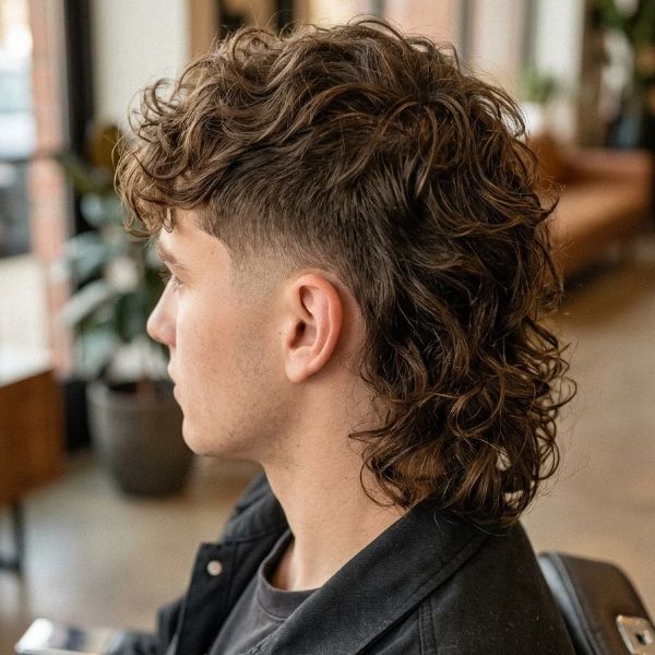 Wavy Taper Fade Mullet